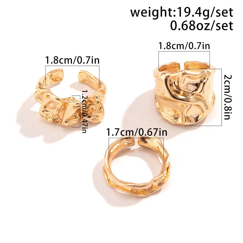 3 stk Vintage uregelmessig plissert åpen ring for kvinner menn Vintage punk flytende metall stil finger Y2K tilbehør mote smykker