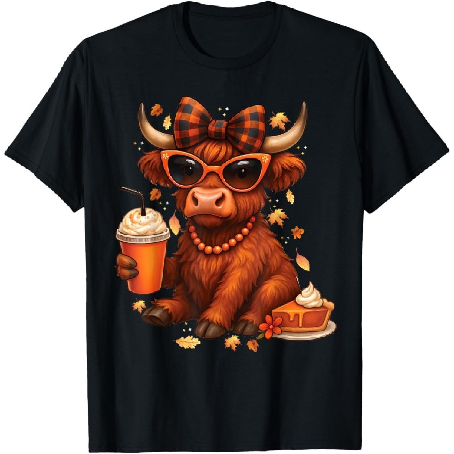 Cozy Season Fall Highland cow Bow Girls Autumn Thanksgiving T-Shirt S