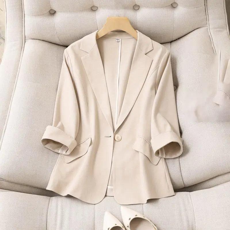 Women's Clothing Korean Style White Blazer Summer Loose Fit Waist Slimming Elegant Office Casual Comfortable