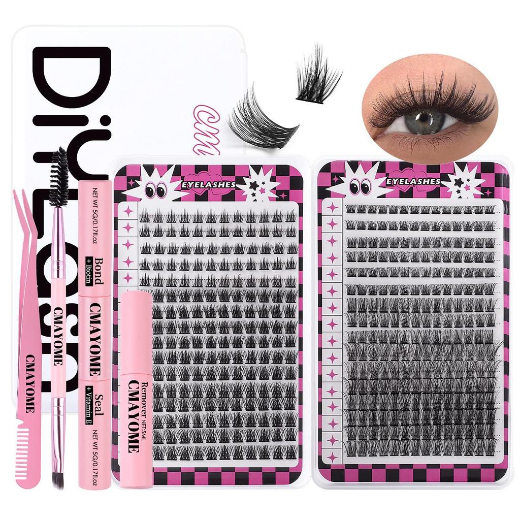 Large Capacity DIY Eyelash Extension Set: Natural Thick D Curl Segmented Self-Grafting Single Cluster Blossom Lashes