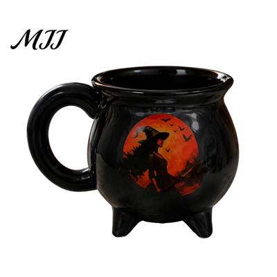 Kedelformet Drikkeglas 360ml Keramikkop, Sort Heksedrik Tema Kaffekop, Mikrobølgeovnssikker Kop Spooky Halloween Eliksir til Te, Kaffe,