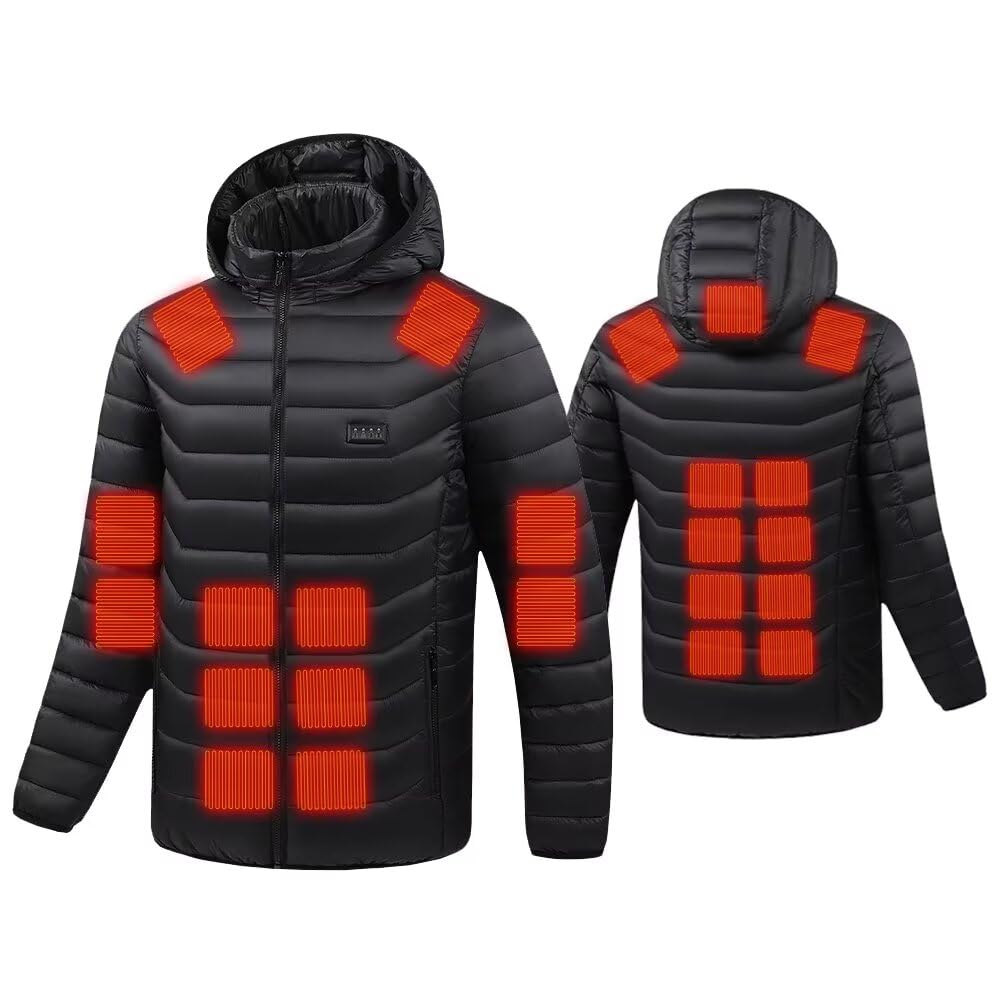 

Quantum Electric Heated Jacket with 23 Independent 4 Switch 3 Temperature Removable Sizes Padded A.E. Heaters, Buttons, Settings, Hood, M-5XL, Unisex,
