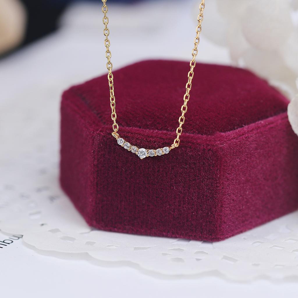 Luxury Smile Zircon Charm Necklace, 925 Sterling Silver Plated 14K Gold Chain Choker