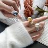 Jewelry Copper Platinum Plated Pearl Adjustable Ring Women 14Mm