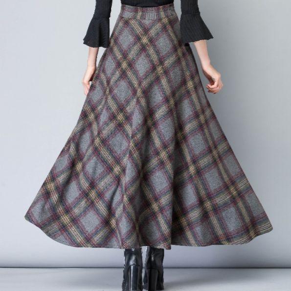 Skirt for Women Plaid Casual Elastic High Waist Long Loose Thickened Stretchy Slim Skirt