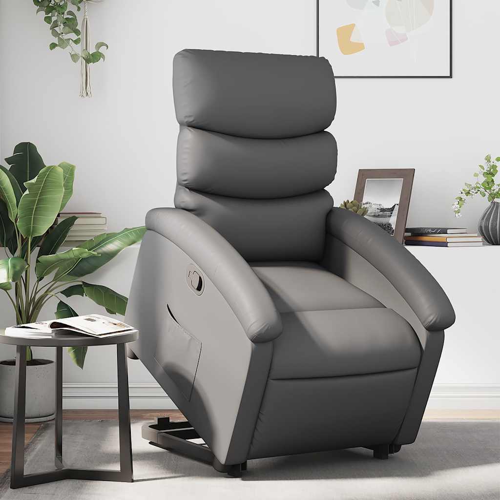 Recliner with Rising Aid Grey Faux Leather
