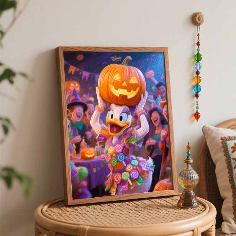 Disney Daisy Duck Pumpkin Candy Handmade Diy Oil Painting Digital Painting Kit Home Living Room Entrance Decoration Hanging Painting