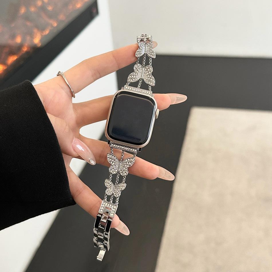 

Strap For Apple Watch Band S11/10/9/8/7/SE/6/5/Ultra 3 iWatch 49/46/45/44/42/41/40/38mm Luxury Butterfly Diamond Metal Bracelet 38 40 41(S11 10)42MM