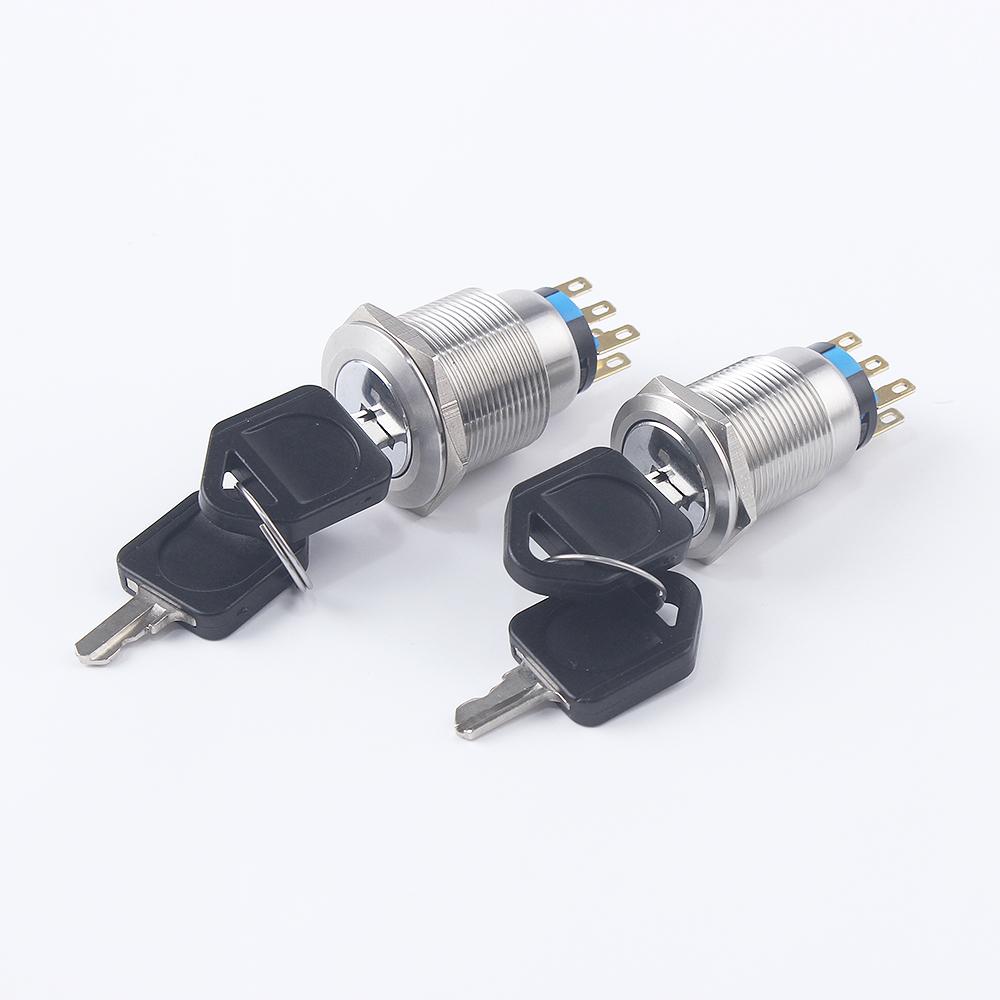 2/3 Positions Rotary Buttons 16/19/22mm Metal Brass Chrome Key Push Selector Switch 2NO2NC Press Without LED 2 keys