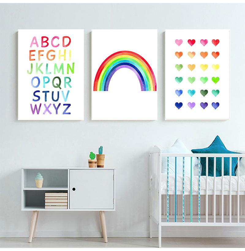 Watercolor Rainbow Alphabet Paintings Playroom Decor Educational Poster Kids Wall Art Canvas Prints Neutral Nursery Decoration No Frame