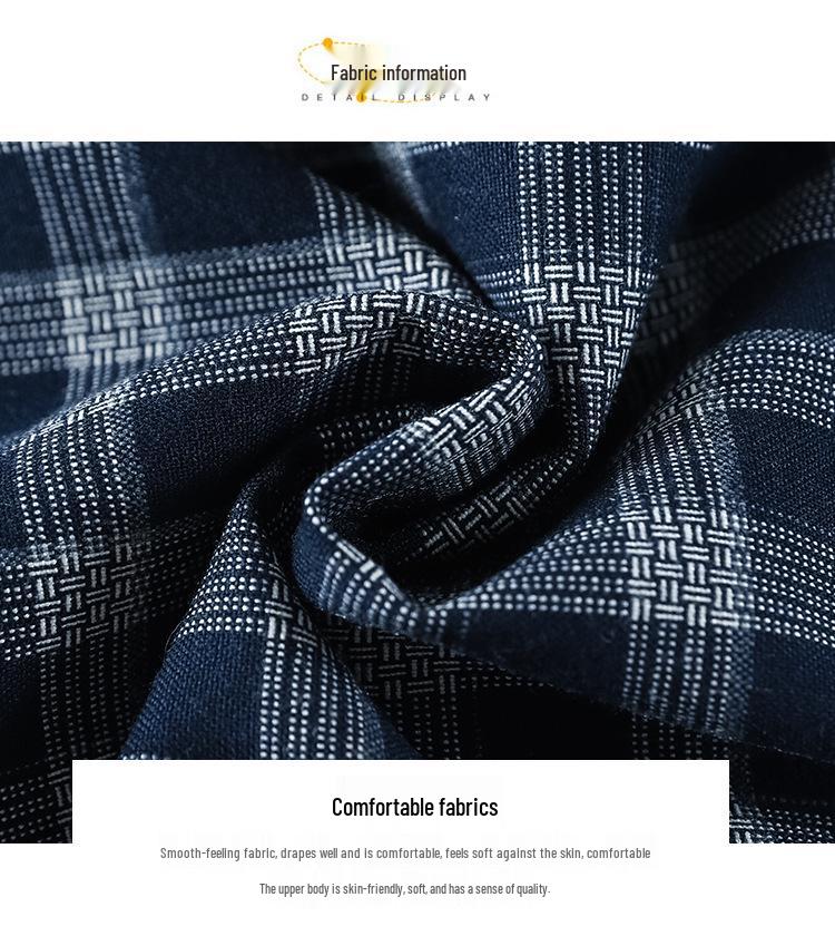Retro Blue Plaid Wide-Leg Pants - Spring/Summer 2026 Collection, Lazy Style, Drapey Straight-Leg Casual Pants