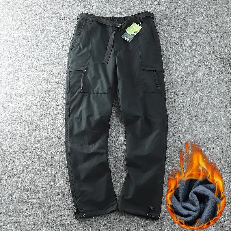 Men's Autumn and Winter Windproof Waterproof Padded Work Pants Solid Color Plus Size Straight Multi-Pocket Outdoor Pants