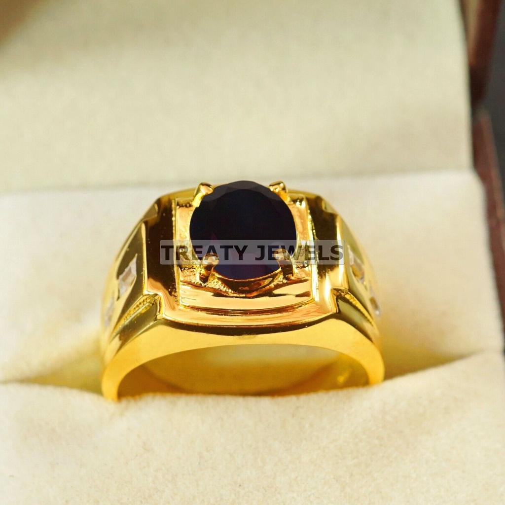 Black Onyx Oval Cut With 925 Silver Gold Plated Ring For Men's #A802 JL375666840896