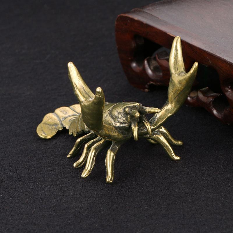 2pcs Solid Brass Miniatures Crayfish Ornament Vintage Animal Pen Holder Desktop Decorations Crafts Collections Lobster Figurines
