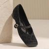 Autumn New Women's Shoes Leopard Print Soft Leather Mary Jane Shoes Square Head Flat Shoes Retro Evening Shallow Mouth Single Shoes Women