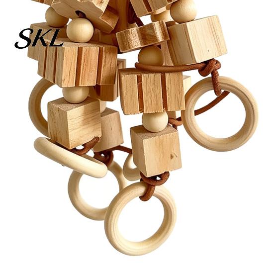 Bird Beak Trimmer Wood Blocks Parrot Toy, Chew Toy with Wooden Rings, Biting Hanging Cage Accessory for Parakeet Conure Cockatiel Non-toxic