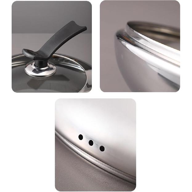 Frying Pan Lid Thicken Stainless Wok Cover Tempered Glass Wok Lid Ergonomic Handle Domestic Steamer Lid Wok Accessories (16-34 Cm) Pot Cover(24cm)
