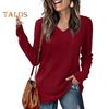Women Tunic Sweater V-Neck Long Sleeve Solid Color Ribbed Casual Tops Slim Fit Knitted Loose Fit Fall Tops