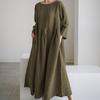 2024 Oversized Plus Size Cotton Linen Dress, Round Neck, Solid Color Swing Skirt - Japanese Korean Style