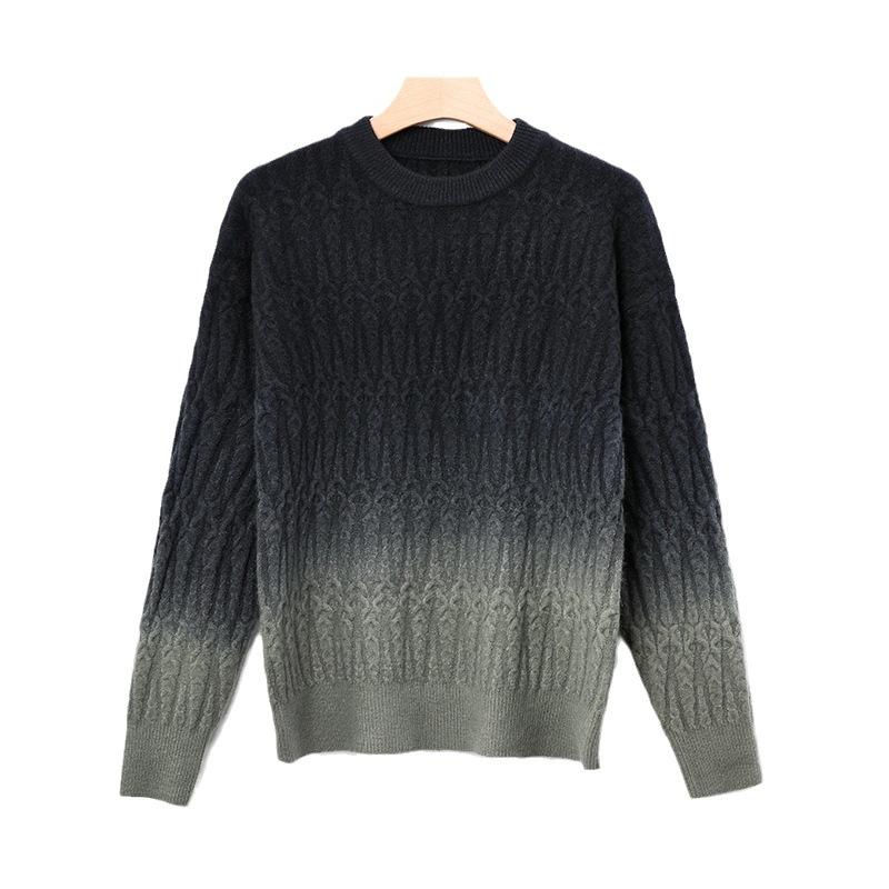 New Men's Autumn and Winter Gradual Change Color Matching High Lapel Sweater Youth Casual Loose Bottoming Knitted Sweater