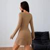 Women's Pure Desire Wind V-neck Drawstring Dress Long Sleeve Slim Pleated Short Skirt Spice Girl Slim Versatile Skirt
