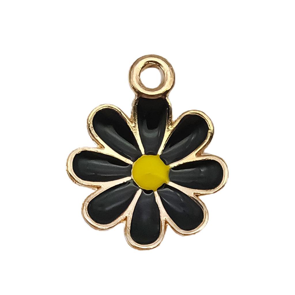 "Set of 30 Black Flower DIY Korean Jewelry: K-Gold Oil Drop Alloy Pendants for Earrings & Bracelets"