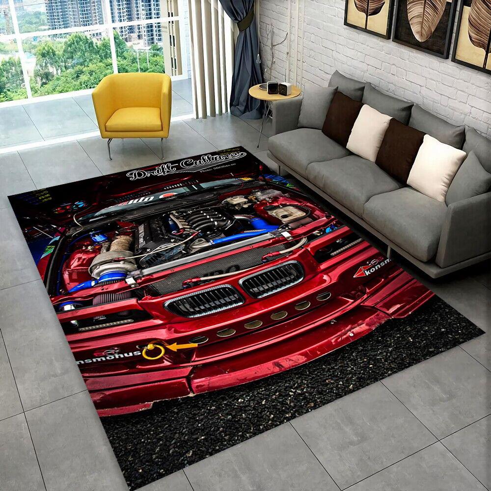 3D E36 Racing Car Motorcycle Rug Carpet for Living Room Bedroom Decor,kids Play Non-slip Decoration for Sofa Doormat Gift