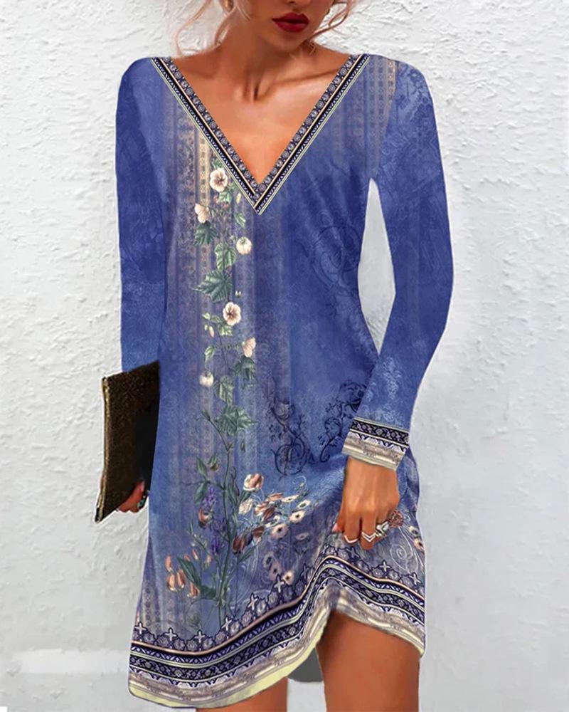 2025 Women's Ethnic Print V-Neck Short-Sleeve Dress - Spring/Summer Collection