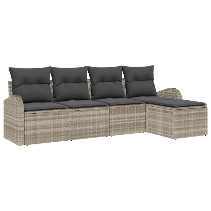 VidaXL Ensemble de 5 pièces de canapé de jardin avec coussins gris clair en poly rotin 3346002