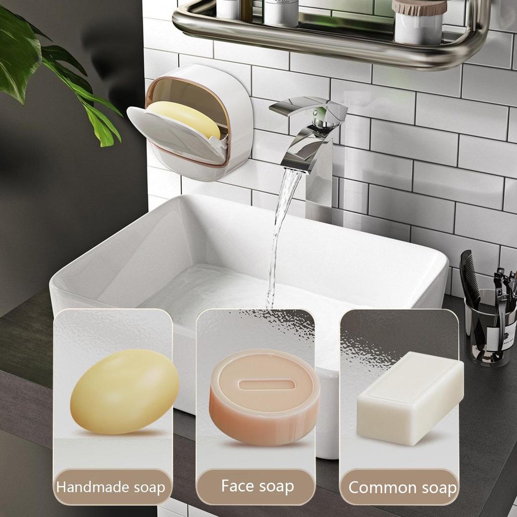 Soap Box Waterproof Adhesive Soap Rack with Drain Tray - Bar Soap Holder for Kitchen Sink, Home Bathroom, Laundry, Shower