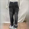 European and American trend straight tube loose washed distressed printed jeans