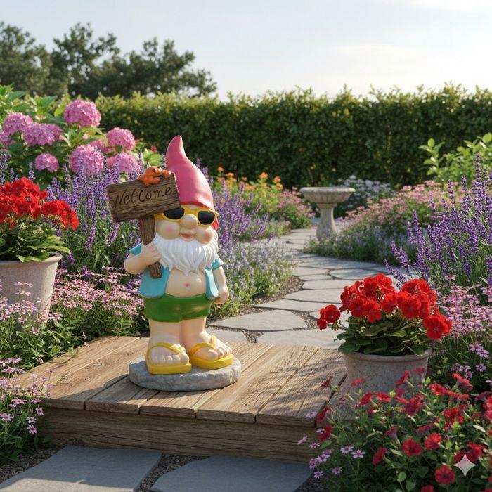 Nain de jardin de décoration Welcome 45 cm