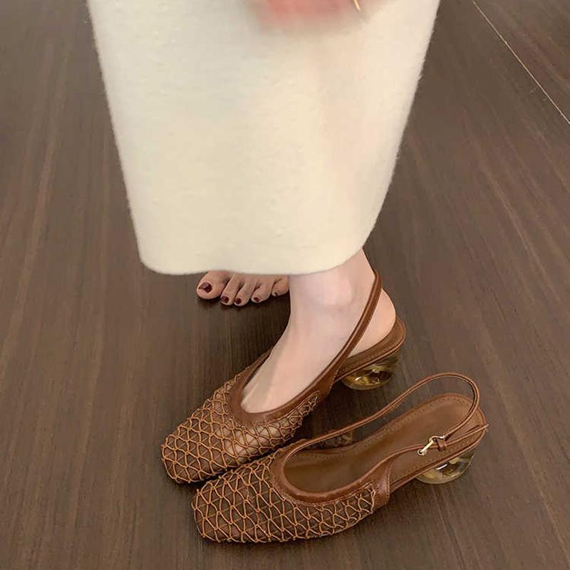 Nowe Letnie Ażurowe Damskie Sandały Modne Czółenka na Imprezę Damskie Buty Muły w Dziwnym Stylu Singback