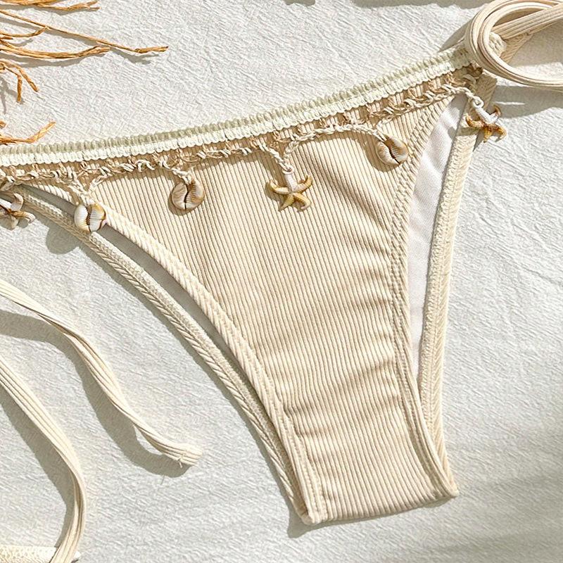 Split swimsuit bikini swimsuit solid color lace-up swimsuit women's three-point sexy beach