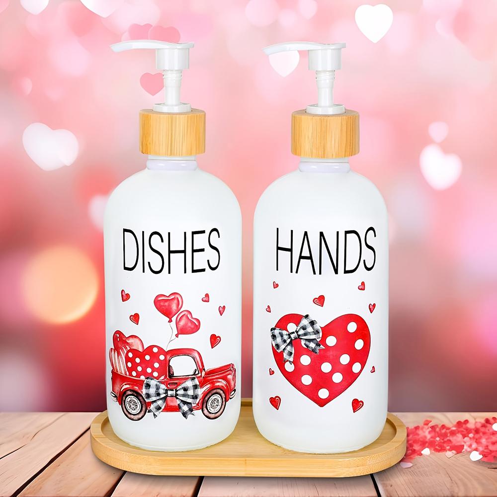 

Mother s Day Soap Dispenser with Tray Watercolor Red Heart Truck Soap Dispenser with Pump Refillable Liquid Soap Container