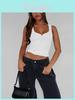 American Sexy Girl Low U Neck Sleeveless Top With Ribbed Fabric For Summer Party Wear