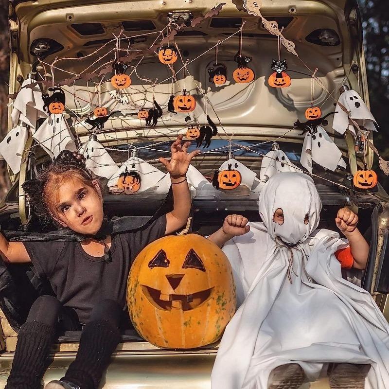 8PCS/1Set Wooden Halloween Hanging Ornament Pumpkin Cat Design for Home Party Wall Decoration Festival Prop for Holiday Use