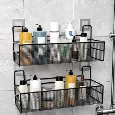 Black Wall-Mounted Bathroom Shelf Shower Shampoo Rack Kitchen Condiment Storage Basket Toilet Soap Holder Bathroom Organizer