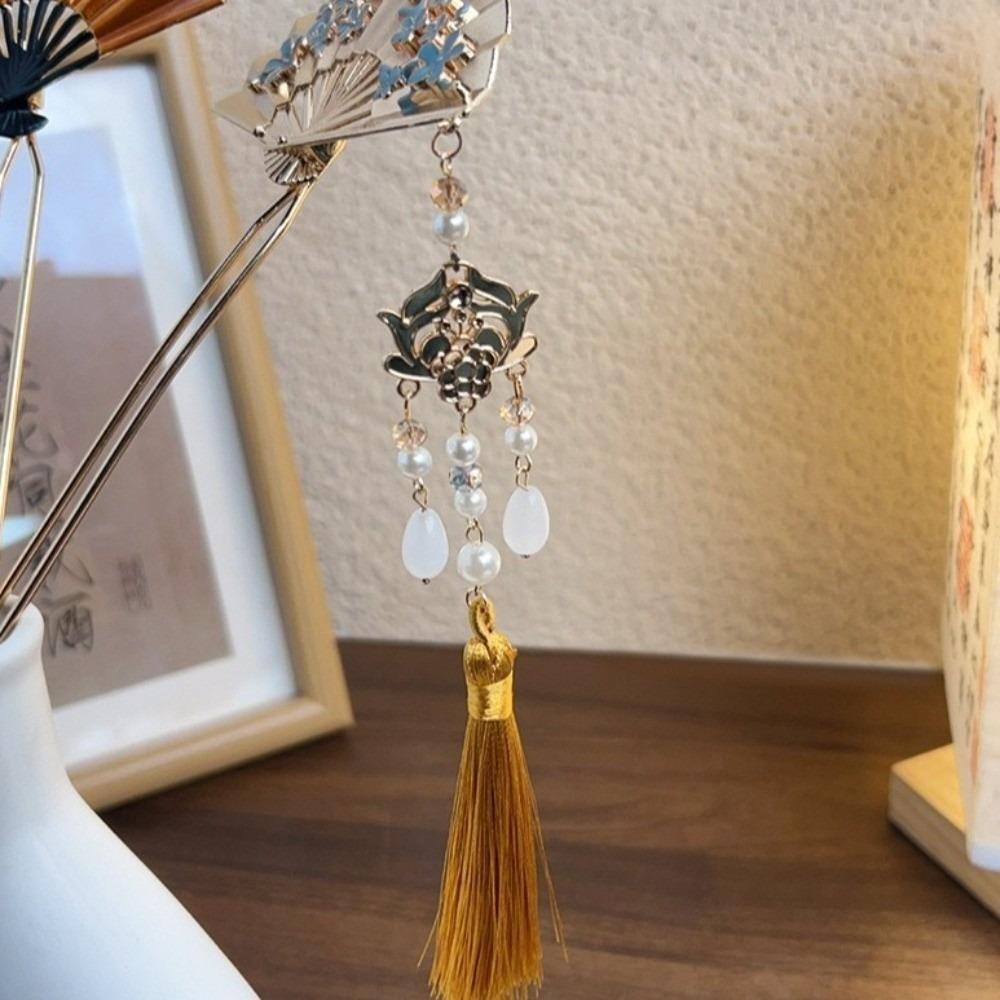Retro Pearl Fringe Hairpin Zinc Zinc Alloy Fan Shape Bride Tiara U Shape Hair Frok Hanfu Hair Accessories