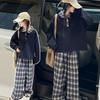 Girls' Autumn 2025 Fashion Set: Plaid Turn-Down Collar Sweatshirt & Wide-Leg Pants