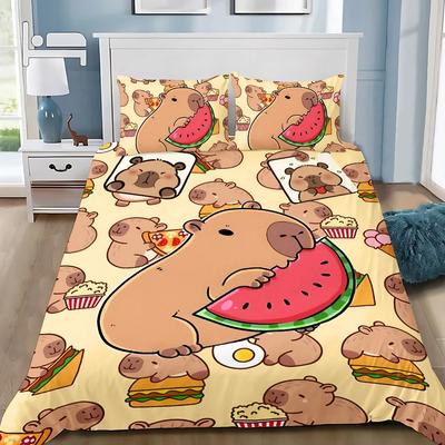 Cute Capybara Duvet Cover Pillowcase Set Soft Bedding for Adult Kids Boy Girl Bedroom Decor Gift Single Double Size