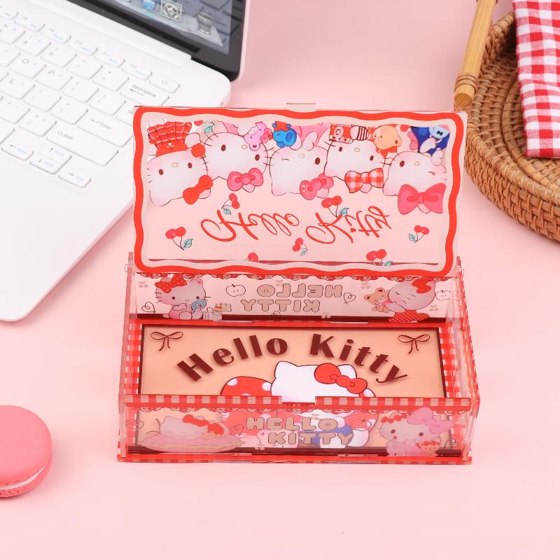Hello Kitty Storage Box Cute Acrylic Flip Desktop Storage Box Dust-Proof Ornaments Removable Home Decora