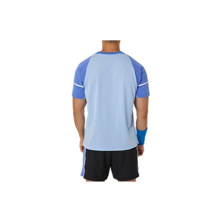 Asics Color Block Logo Print Crew Neck T-Shirt Men Tops Blue 2041A292-403