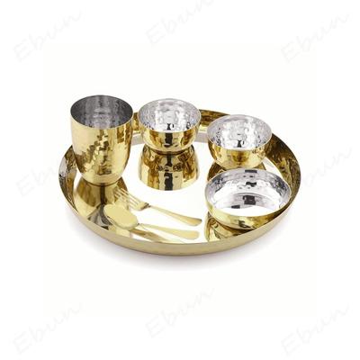Heavy Gauge Stainless Steel Hammered Dinner Set | Gold Steel Thali Set | Stainless Steel Dinner Set for Kitchen |