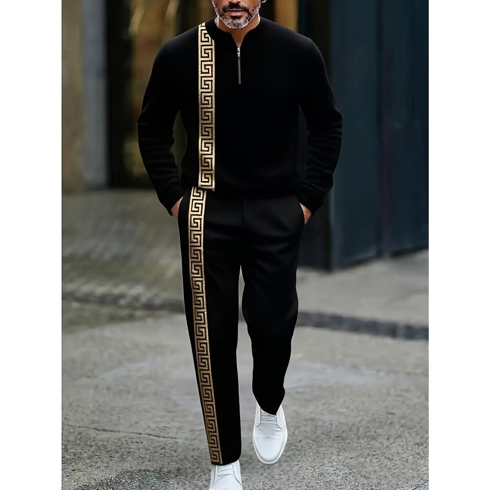 Spring Autumn Fashion Streetwear Men's Long-Sleeved Half-Zipper Stand-Up Collar Men's Casual Sportswear Two-Piece set