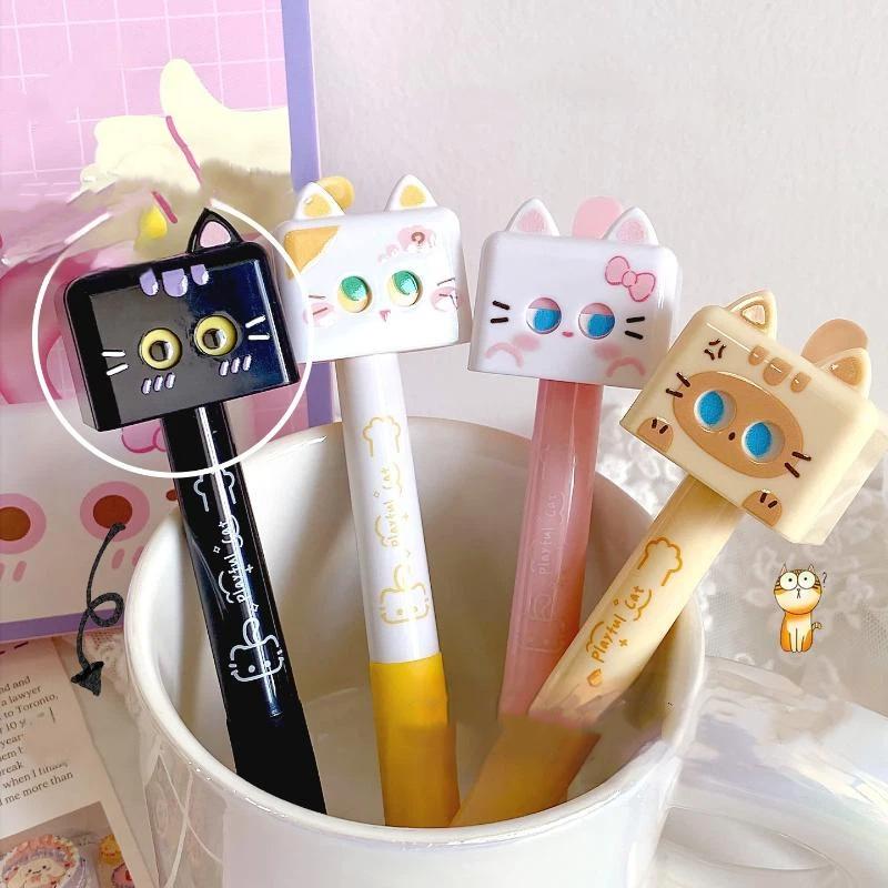 1/4Pcs Cute Cat Gel Pen 0.5mm Black Ink Smooth Ballpoint Pen Stress Relief Quick Drying Neutral Pen School Office