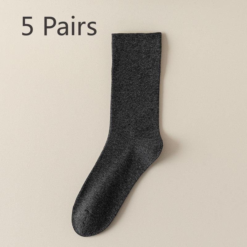5 Pairs of Women's Spring and Autumn Solid Color Boneless Anti Pilling Cotton Socks