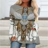 New 3D Ethnic Tribal Style Printed Round Neck Women's T-shirt Long-sleeved Bottoming Shirt Casual Loose Top Breathable Pullover