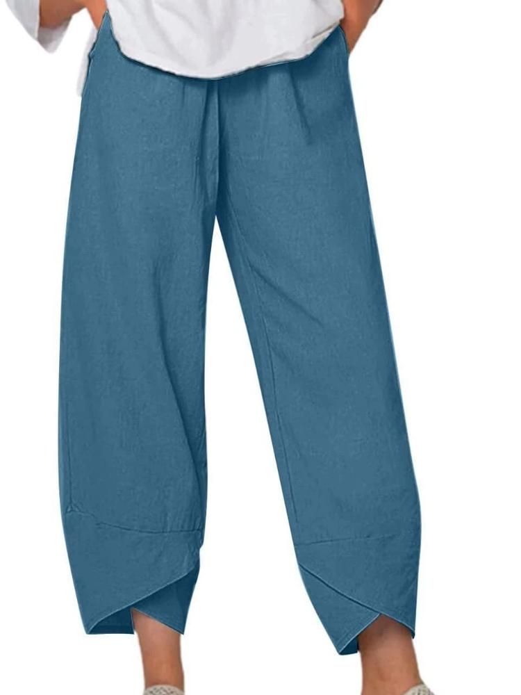 

Solid Color Plus Size Women s Simple and Loose Casual Cropped Pants 5XL озеро синього кольору