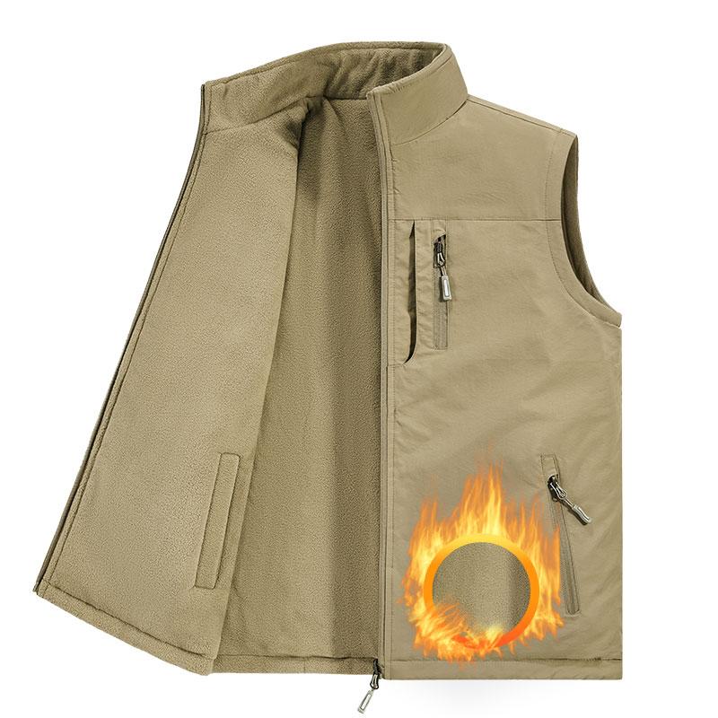 Male Hiking Vest Winter Fleece Double-Sided Mountaineering Casual Vest Outdoor Warm Solid Fishing Hunting Cargo Sleeveless Coats